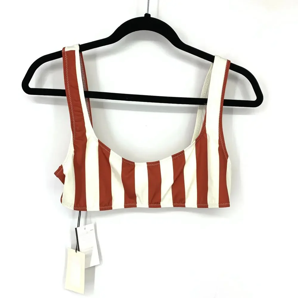 Solid & Striped Women's Size L The Ellie Bikini Top Riad Cream Rust Stripe NEW